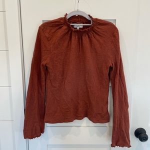Madewell Texture & Thread Ruffled Mockneck Top Rust XS